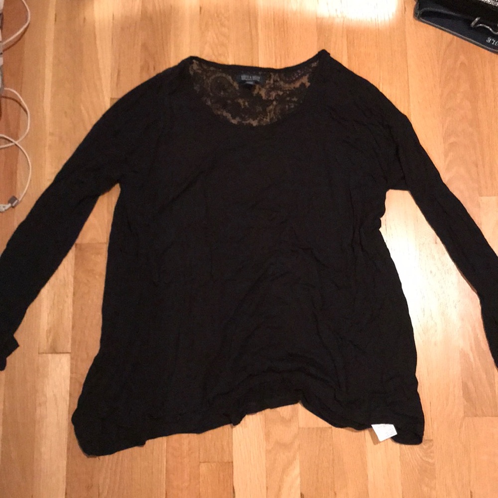 silky black top with lace cutout